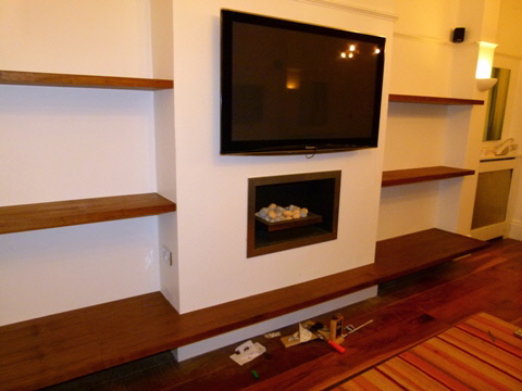 walnut wall shelving