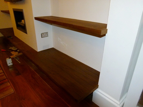 walnut wall shelving